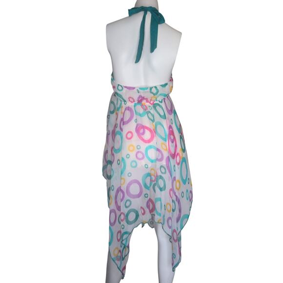 Boho Handkerchief Halter Dress XXS Babydoll Asymmetric Sheer Y2K Fairy Vacation - Picture 3 of 7